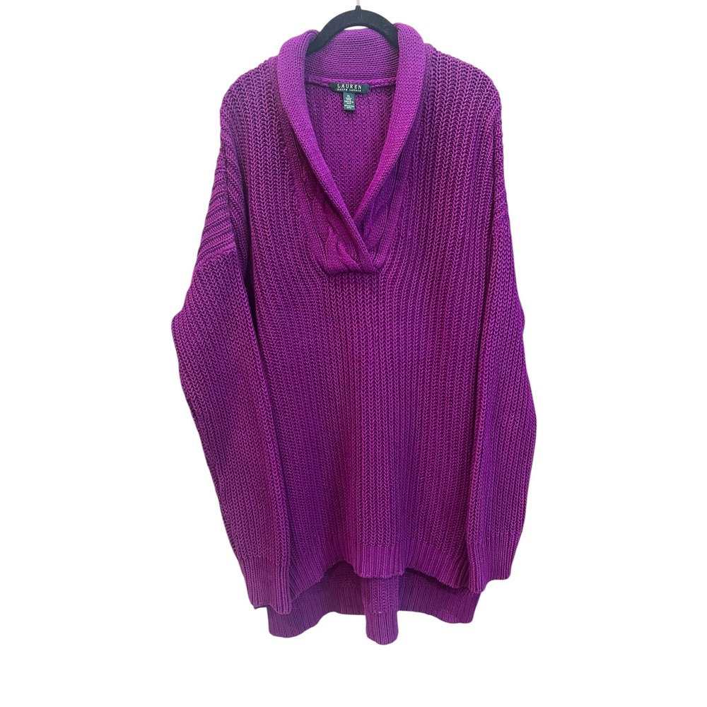 Lauren Ralph Lauren Chunky Knit Sweater
V-neck Purple Shawl Collar Oversize
  XL